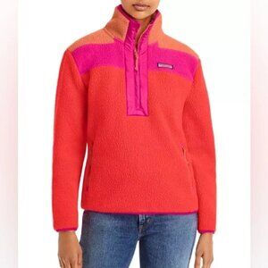 Vineyard Vines Pop Sherpa Half Zip Sweatshirt Jacket Women's Size M Orange Pink